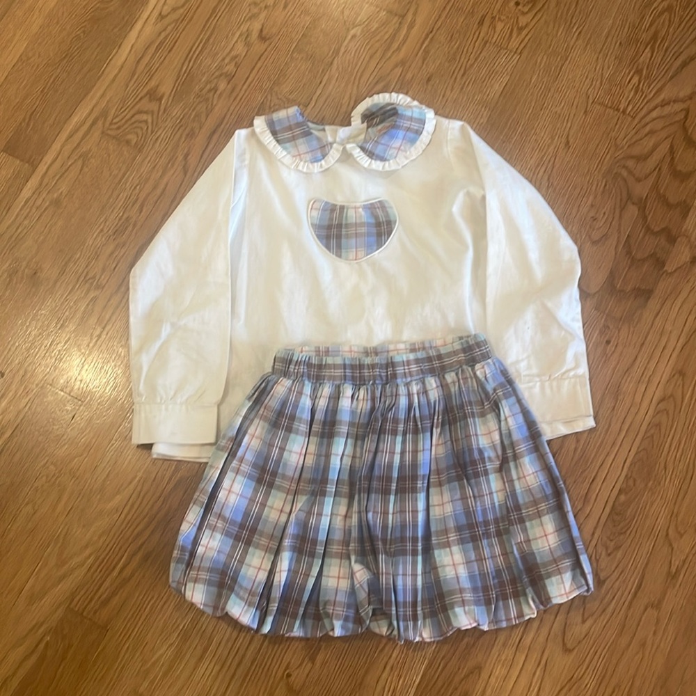 Girls size 8 Red Beans long sleeve collared shirt with matching skirt